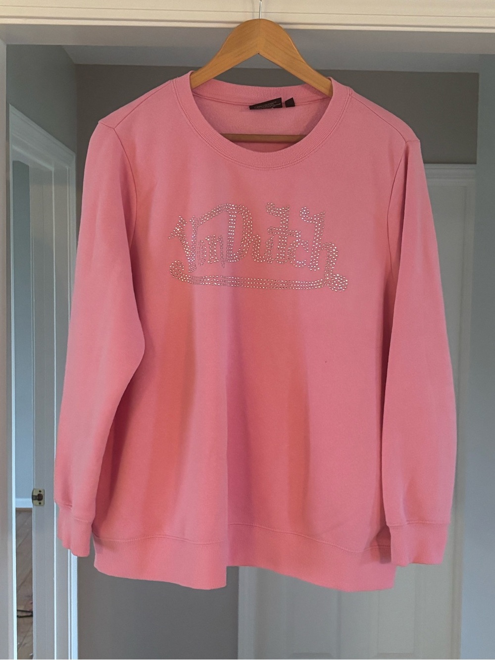 Von Dutch Pink Rhinestone Logo Crewneck